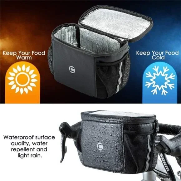 Bike Handlebar Insulated Bag, Bike Front Phone Bag Cooler Storage Pouch - Picture 3 of 7